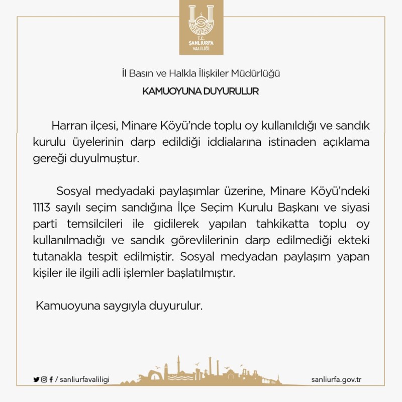 Şanlıurfa Harran ilçesinde toplu oy kullanımına soruşturma