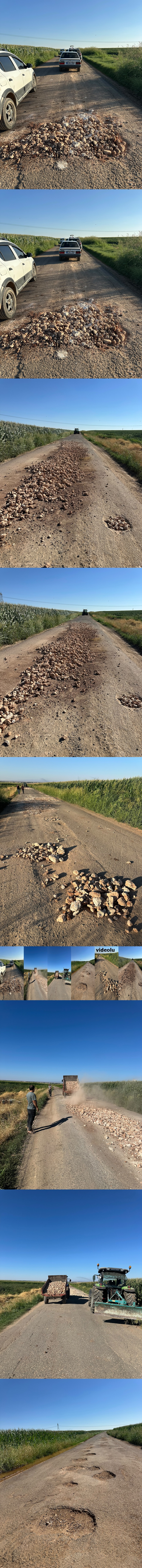 VİRANŞEHİR’DE KÖYLÜLERDEN ÖRNEK İMECE: BOZUK YOLU KENDİ İMKÂNLARIYLA ONARDILAR