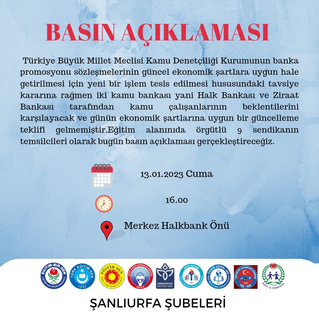 Şanlıurfa'da 8 sendikadan promosyon protestosu