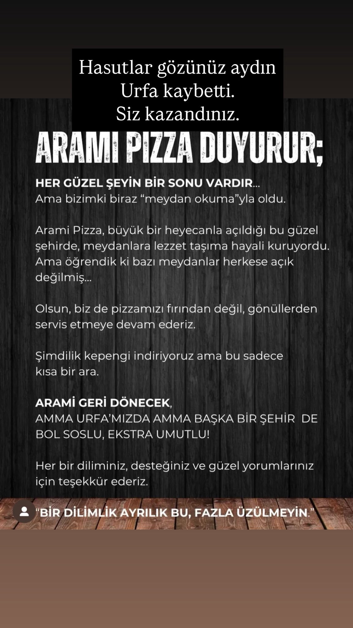 Urfa Bir Değerini Kaybetti: Arami Pizza Kapanıyor