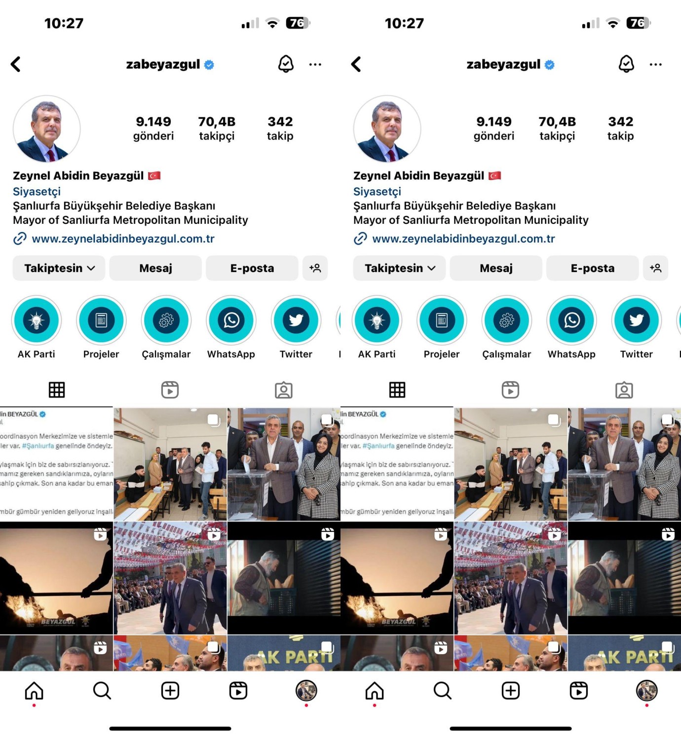 Eski Şanlıurfa Büyükşehir Belediye Başkanı Beyazgül'ün Instagram Sayfası Tartışma Yaratıyor