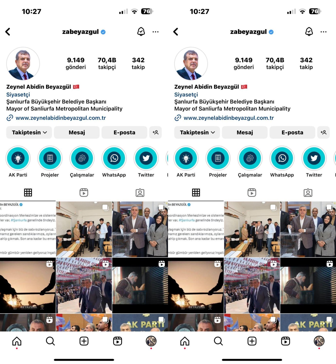 Eski Şanlıurfa Büyükşehir Belediye Başkanı Beyazgül'ün Instagram Sayfası Tartışma Yaratıyor