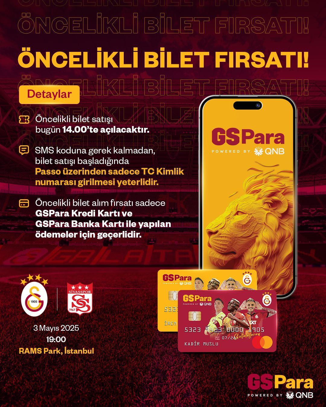 GSPara ile Taraftarlara Öncelikli Bilet Fırsatı! Galatasaray - Sivasspor Maçına Özel Ayrıcalık