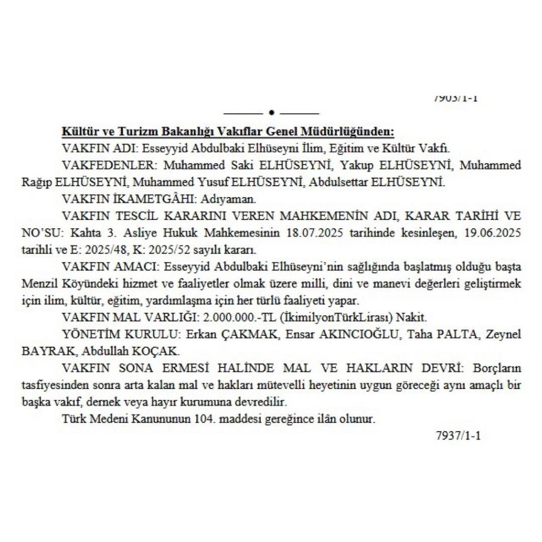 MENZİL CEMAATİ'NDEN YENİ VAKIF HAMLESİ