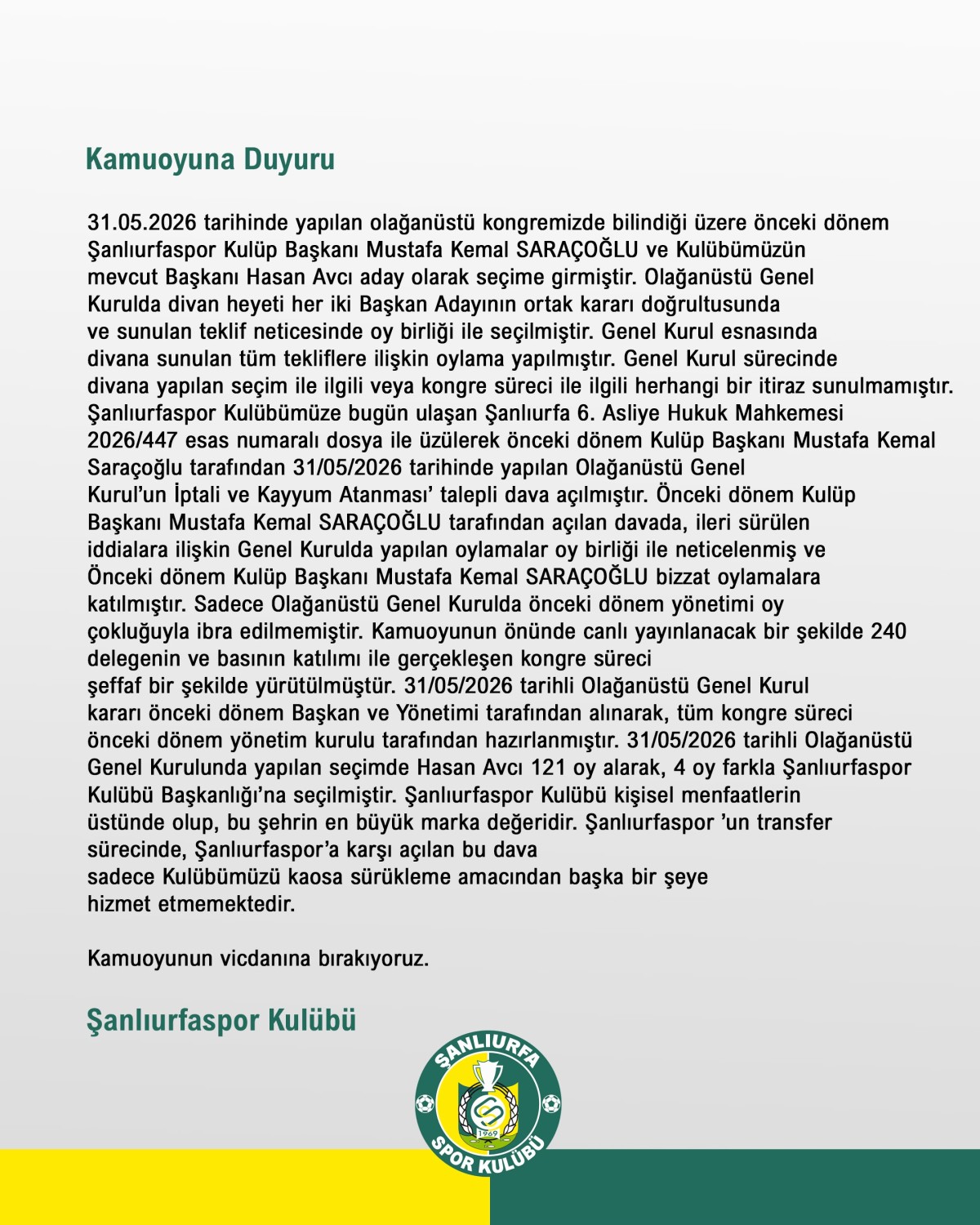Şanlıurfaspor’dan Kayyum Davası Açıklaması: “Kamuoyunun Vicdanına Bırakıyoruz”