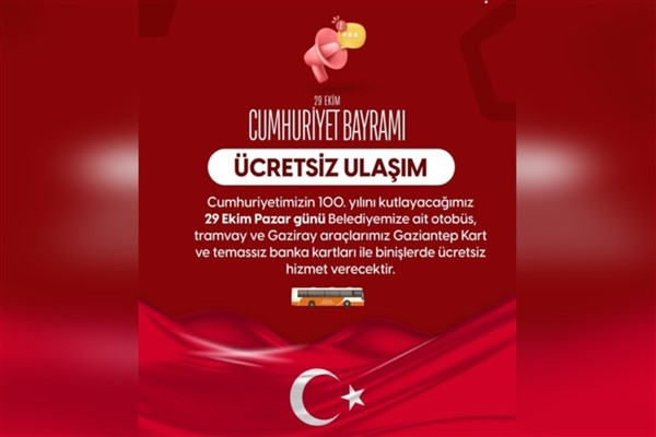 Gaziantep'te ulaşım Cumhuriyet Bayramı'nda ücretsiz