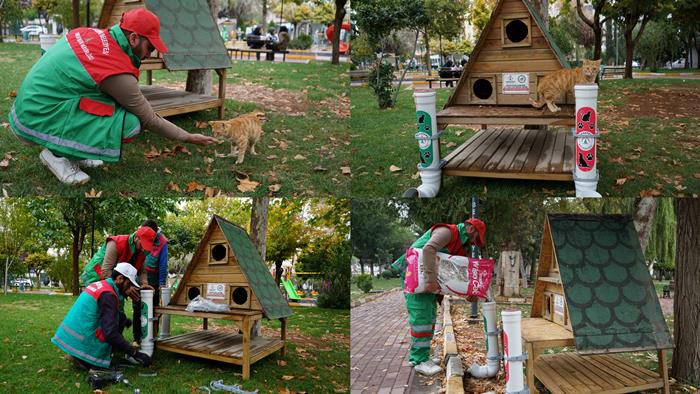 Karaköprü'de Parklara Kedi Evleri Yerleştiriliyor