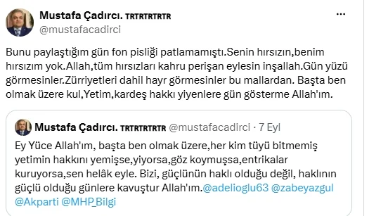 MUSTAFA ÇADIRCI’DAN DİKKAT ÇEKEN PAYLAŞIM