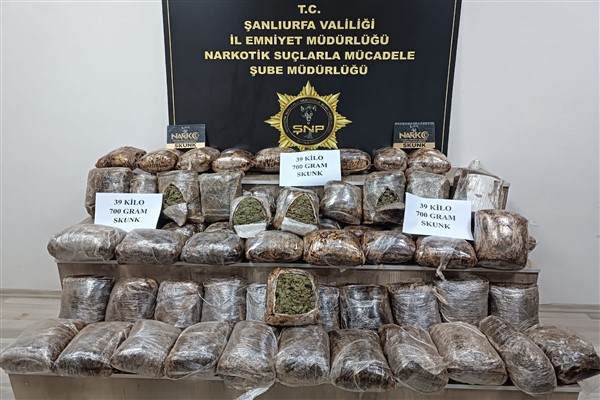 Şanlıurfa’da yolcu otobüsünde 39 kilo 700 gram skunk ele geçirildi