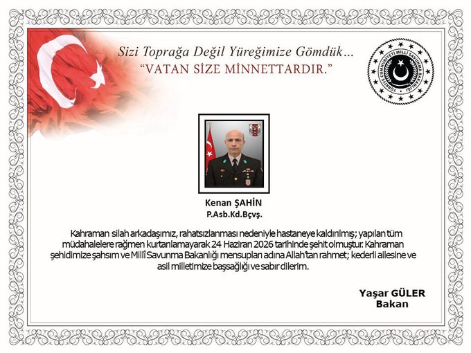 Fırat Kalkanı Harekat Bölgesi'nden Acı Haber: Bir Asker Şehit Oldu